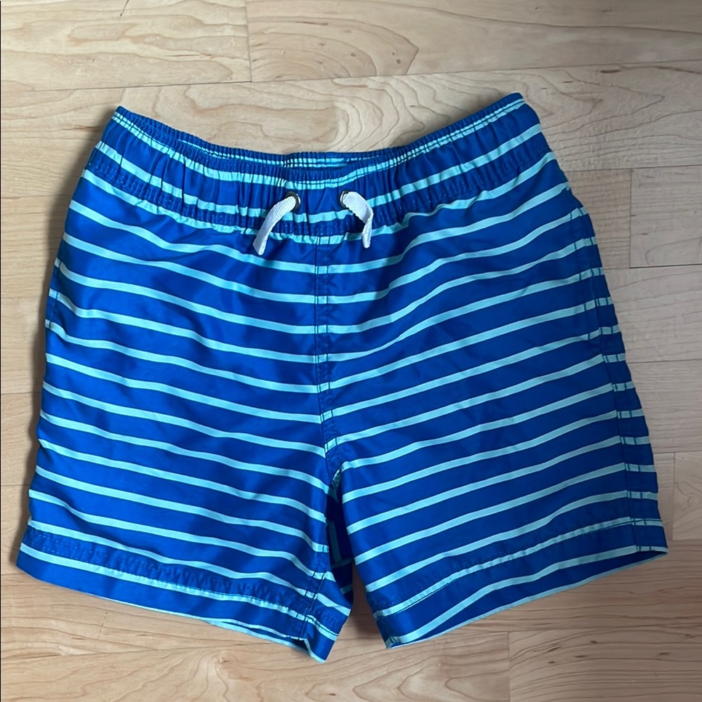 Hanna Andersson Blue Striped Kids Swim Trunks